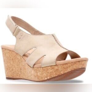 Clarks Leather Heeled Cork Velcro Closure Sandals size 9